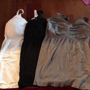 Set of 3 nursing tanks - white, black and grey.